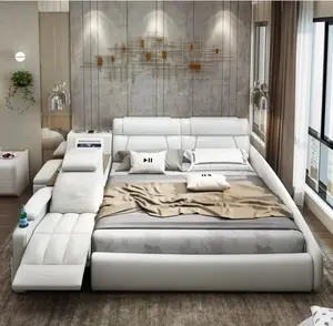 आधुनिक डबल बेड किंग लकड़ी के आकार का अप-होल्स्टर्ड बेडरूम सेट, डबल बेड किंग साइज लकड़ी के सोफा बेड बेडरूम फर्नीचर के लिए स्मार्ट