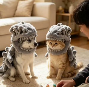 Disfraz de peluche de esqueleto de dinosaurio para mascotas, traje suave y cálido con calavera, ropa de cosplay de Halloween para perros pequeños y medianos, gatos, fiestas navideñas - Product Image 1