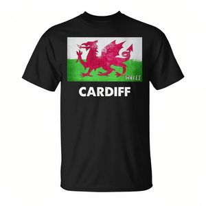T-shirt de Cardiff, Pays de Galles, motif drapeau du Red Dragon, en coton imprimé, cadeau culturel, vêtement - Product Image 3