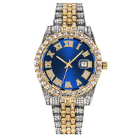 Reloj de pulsera de moda estilo hip-hop para hombre con diamantes y reloj de cuarzo con fecha de escala romana de aleación bicolor de 41mm con esfera grande