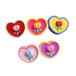 100pcs Mini Food Snack Cake Beads Heart Kawaii Decor Accessory Flower Cake Decoration Resin for Hairclips