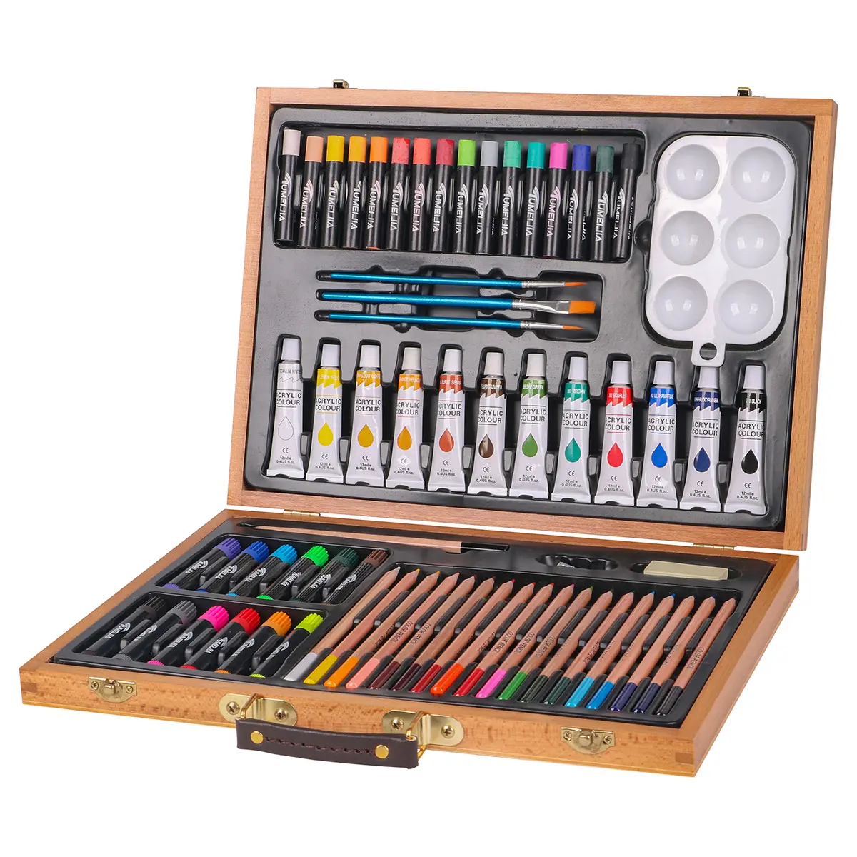66pcs प्रकृति चित्रकारी और ड्राइंग लकड़ी के मामले पोर्टेबल कला सेट पेंटिंग कला सेट करने के लिए आसान रंगीन