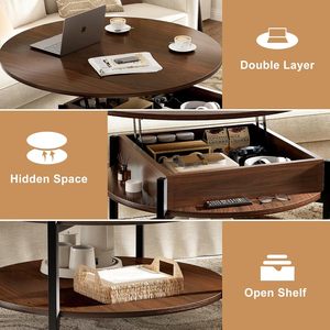 <span class=keywords><strong>Table</strong></span> <span class=keywords><strong>basse</strong></span> <span class=keywords><strong>ronde</strong></span> sur roulettes, <span class=keywords><strong>table</strong></span> roulante avec compartiment de rangement, <span class=keywords><strong>table</strong></span> circulaire à 2 niveaux pour salon et petits espaces - Product Image 5