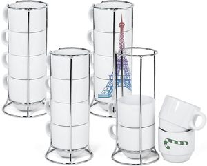 2025 tazas de <span class=keywords><strong>café</strong></span> expreso apilables Juego de sublimación de 4 tazas de <span class=keywords><strong>café</strong></span> con soporte de metal Tazas de <span class=keywords><strong>café</strong></span> de cerámica para <span class=keywords><strong>café</strong></span> de cacao o bebidas - Product Image 1