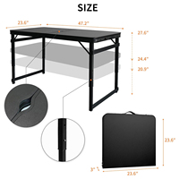Table de camping pliante réglable en hauteur avec trou pour parasol, pieds en alliage d'aluminium léger, pliable et portable pour repas en extérieur ou villa