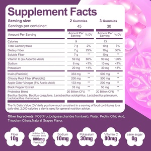 Complément alimentaire sans sucre à saveur de raisin OEM, 10 g de fibres, gommes à mâcher avec 30 milliards de probiotiques, mélange d'ACV, vitamine C, <span class=keywords><strong>inuline</strong></span> - Product Image 2