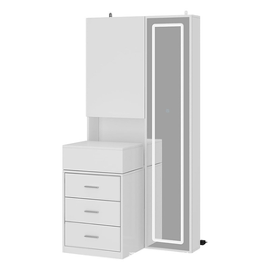 <span class=keywords><strong>Tocador</strong></span> de maquillaje <span class=keywords><strong>blanco</strong></span> moderno, <span class=keywords><strong>tocador</strong></span> de MDF, luces LED, <span class=keywords><strong>espejo</strong></span> de cuerpo entero, parte superior deslizante, estantes ocultos, cajones para dormitorio - Product Image 1