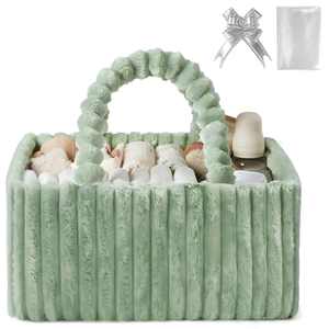 Organizador de Pañales de Franela Verde con Embalaje de Regalo Incluido, Cesta de Almacenamiento Acogedora para Guardería - Product Image 1