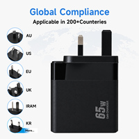 Chargeur rapide universel compatible avec les appareils photo et ordinateurs portables, prise UK, technologie GaN 65W, prise Type-C et Type-A, compatible avec le support PD3.0 FCP du fabricant.