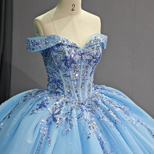 Robes de Quinceañera longues à traîne, style Empire, en dentelle bleu clair, brodées, taille plus, pour 6792 - Product Image 3