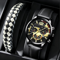 Ensemble de 2 montres pour homme, montre chronographe avec bracelet en cuir tressé à carreaux, pour un style moderne et tendance