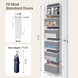 6-Tier Over The Door Organizer Grey Hanging <b>Storage</b> With Clear Window For Closet Bedroom Bathroom Use - Product Image 2