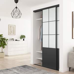 Mộc Mạc Hiện Đại Trang Trại 48Inch Trượt Thép Thủy Tinh 2 Tấm Tủ Quần Áo Tủ Quần Áo Cửa Ra Vào Với Trượt Phần Cứng Kit Cho Phòng Ngủ - Product Image 1