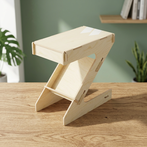 Tavolino alto moderno in legno di betulla naturale 12mm con forma a z e sistema ad incastro, per soggiorno e ufficio. Di WLLALLA - Product Image 3
