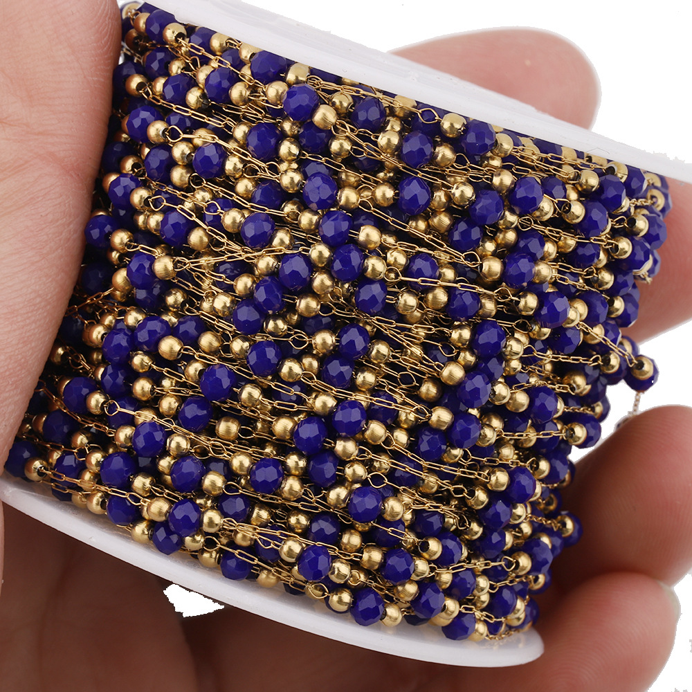 Trendy Mixed Color Stainless Steel Faceted Crystal DIY Jewelry Making Beads Chain Trendy Fashion Findings for Jewelry Making