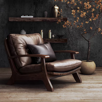 Fauteuil simple en bois de frêne vintage et cuir véritable, style nordique, fauteuil de détente de luxe