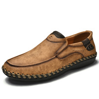 Chaussures décontractées pour hommes en cuir véritable faites à la main, style paresseux, respirantes, à semelle souple en caoutchouc, grandes tailles, pour l'été