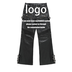 <span class=keywords><strong>Pantalon</strong></span> cargo baggy <span class=keywords><strong>noir</strong></span> multi-anneaux avec sangle moto, effet ciré vintage, style streetwear décontracté, pour homme et <span class=keywords><strong>femme</strong></span> - Product Image 2