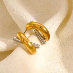 Geometric <b>Stud</b> <b>Earrings</b> Gold <b>Silver</b> Color Block 18k Gold Plated Stainless Steel Everyday Wear - Product Image 3