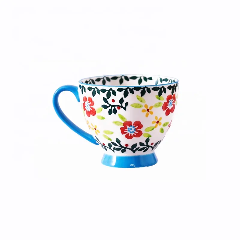 가장 인기있는 대용량 아침 시리얼 우유 컵 도자기 손으로 그린 세라믹 커피 디저트 컵