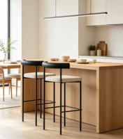 Tabouret de bar moderne minimaliste en bois et tissu pour cuisine, café, maison, salle à manger