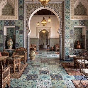 Carreaux de céramique marocains bleus dorés à motifs floraux 200x200mm, carreaux décoratifs plaqués or pour murs et sols de cuisine et salle de bain - Product Image 2