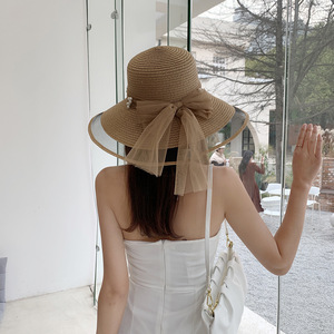 <span class=keywords><strong>Sombrero</strong></span> Panamá de Paja Rafia con Copa de Perlas, Estilo Casual Coreano, Unisex, para Verano, Playa, Viajes, Fresco, Protección Solar, Venta al Por Mayor - Product Image 4