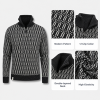 Pull en tricot jacquard à col montant pour homme, demi-zip, manches longues, tricot d'hiver