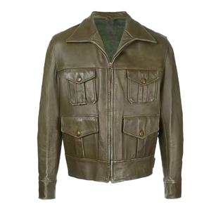 เสื้อแจ็คเก็ตแฟชั่นสไตล์ซาฟารีสำหรับผู้ชาย แบบลำลอง ยูนิเซ็กส์ สีเขียววินเทจ  เสื้อแจ็คเก็ตหนังผู้ชาย ขายส่ง - Product Image 3
