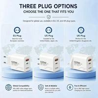 Chargeur mural USB-C rapide 120W à 2 ports, prise EU/US, charge rapide USB Type-C PD 120W, adaptateur de voyage pour téléphone portable