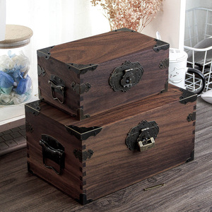 Vintage Wooden <b>Storage</b> <b>Box</b> Coffee Brown Rectangular <b>Lockable</b> Jewelry <b>Box</b> Portable Decorative <b>Storage</b> <b>Box</b> - Product Image 1