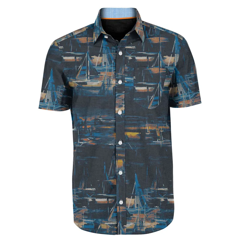 Customized Fashion Design Hawaiian Streetwear Beach Shirts Short Sleeve Casual Hip Hop Style Button up Down for Men Plus Size