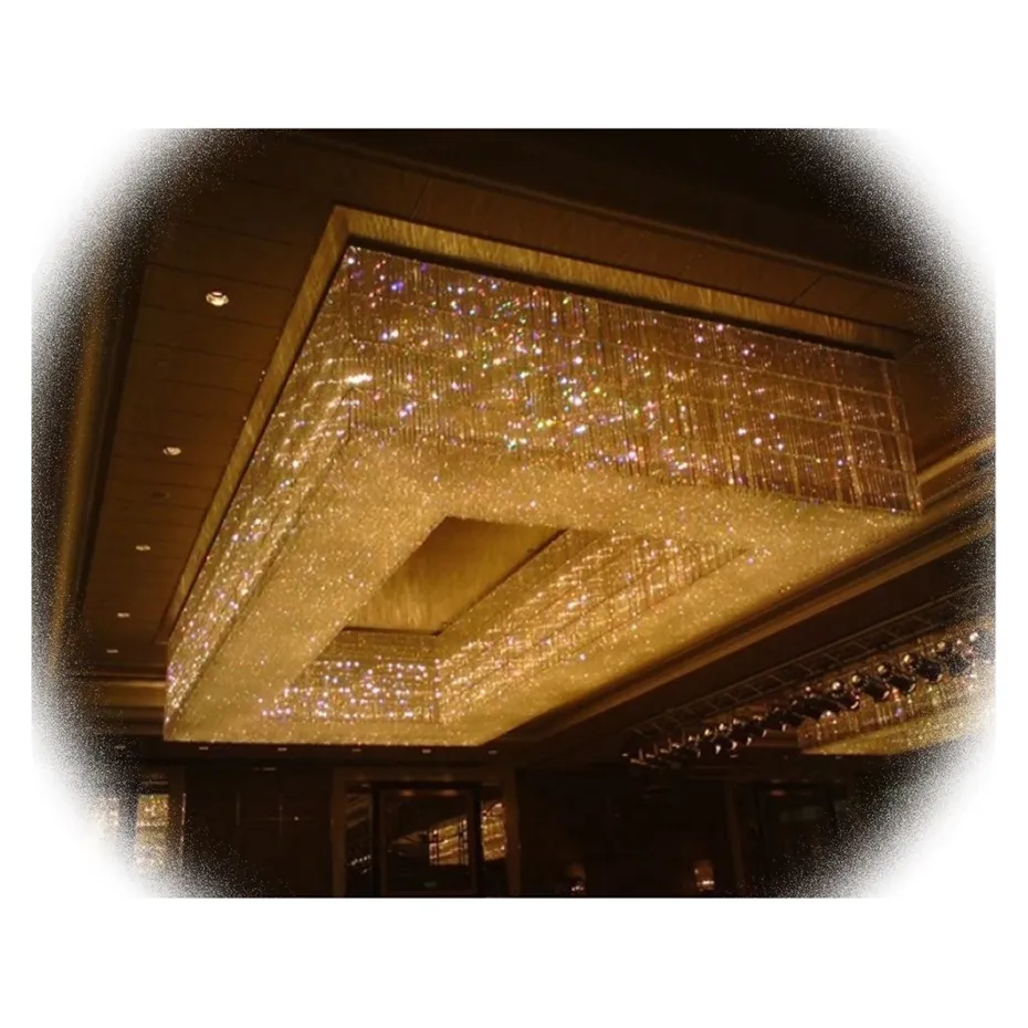 新しいハンギングホテルロビー装飾照明ダイニングルーム天井ゴールドクリスタル長方形シャンデリアモダンリアンテ