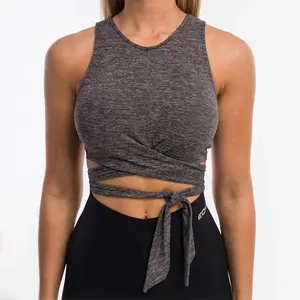 Fitness sport wear sleeveless crop top sexy girl slim fit womens workout wrap crop tank tops