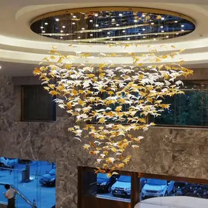 モダンで豪華なホテルプロジェクト照明ロビー廊下屋内黄色ガラスリーフシャンデリア