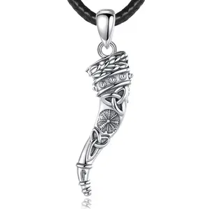 Merryshine 925 Sterling silver celtic irish knot unicorn buffalo bull horn pendant necklace