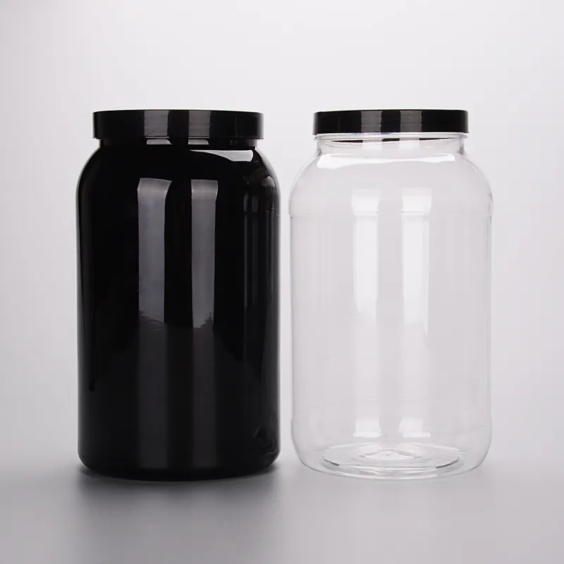 Frasco cilíndrico transparente de plástico para aperitivos, botella de plástico de gran capacidad de boca ancha, color negro PET, 3L, 3000ml