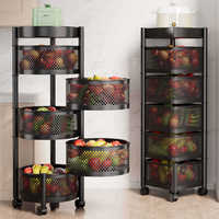 Chariot de rangement roulant à 3/4/5 niveaux avec couvercle supérieur, panier en fil métallique pour fruits et légumes, étagère de rangement rotative avec roulettes