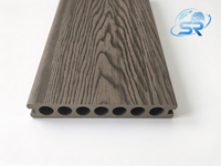 Planche de terrasse WPC 150x23mm à trous ronds creux, composite bois-plastique, revêtement de sol extérieur pour patio, jardin, terrasse