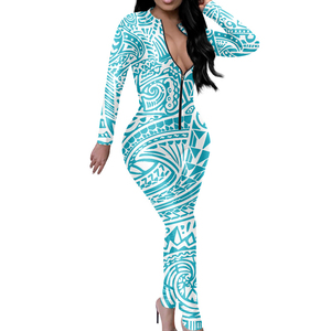 Custom <strong>Jumpsuit</strong> for Women Hawaii Polynesian Unique Custom Personalised Playsuit V Neck Zipper Long Sleeve Bodycon Clubwear - Product Image 4