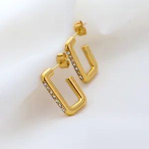 Luxury 18k Gold Plated Stainless Steel Hoop Earrings Jewelry Gift Designer Geometric Cubic Zirconia Earrings Women