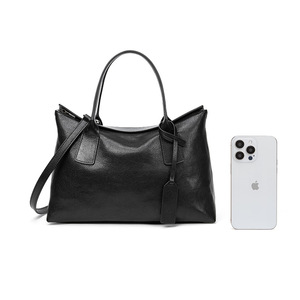Sac à main Boston de luxe en cuir de vachette souple, grande capacité, bandoulière, poignée supérieure, en cuir véritable pour femme - Product Image 4