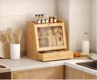 Boîte à pain en bambou rectangulaire à deux étages, en acrylique laqué écologique, durable, grande capacité, moderne, pour le comptoir de cuisine