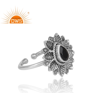 Natural Black Onyx Gemstone <b>Ring</b> <b>Indian</b> Antique Flower Design 925 Sterling Silver <b>Ring</b> Jewelry Wholesale - Product Image 6