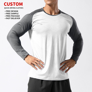 T-shirt de sport personnalisé à séchage rapide, manches longues, col rond, haut d'entraînement de fitness, streetwear épais, logo imprimé pour homme - Product Image 2