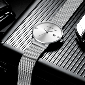 Livraison directe, montres pour hommes, <span class=keywords><strong>Bracelet</strong></span> en acier inoxydable, <span class=keywords><strong>maille</strong></span>, boîtier Ultra mince, montre minimaliste - Product Image 5