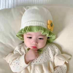 Xi Boyu – chapeau tricoté pour bébé avec fleur, bonnet chaud pour filles de 0 à 24 mois, automne et hiver - Product Image 1