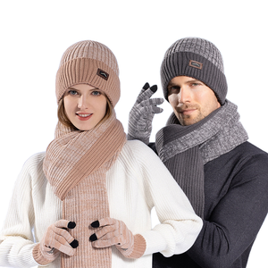 <span class=keywords><strong>Ensemble</strong></span> trois pièces en laine jacquard teinte en fil, <span class=keywords><strong>bonnet</strong></span>, gants et écharpe, pour <span class=keywords><strong>homme</strong></span> adulte, hiver, extérieur, velours chaud, protection des oreilles, tricoté - Product Image 1