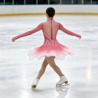 Robe de patinage artistique à dégradé rose et blanc avec strass, col montant, manches longues, en maille, pour compétition et spectacle sur glace, pour adultes et enfants