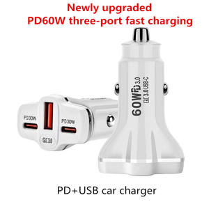 Caricabatterie per Auto 60W Personalizzabile con <span class=keywords><strong>3</strong></span> Porte (<span class=keywords><strong>2</strong></span> Type-C + 1 USB) Ricarica Super Veloce QC PD30W Protezione OTP/OVP - Product Image 3